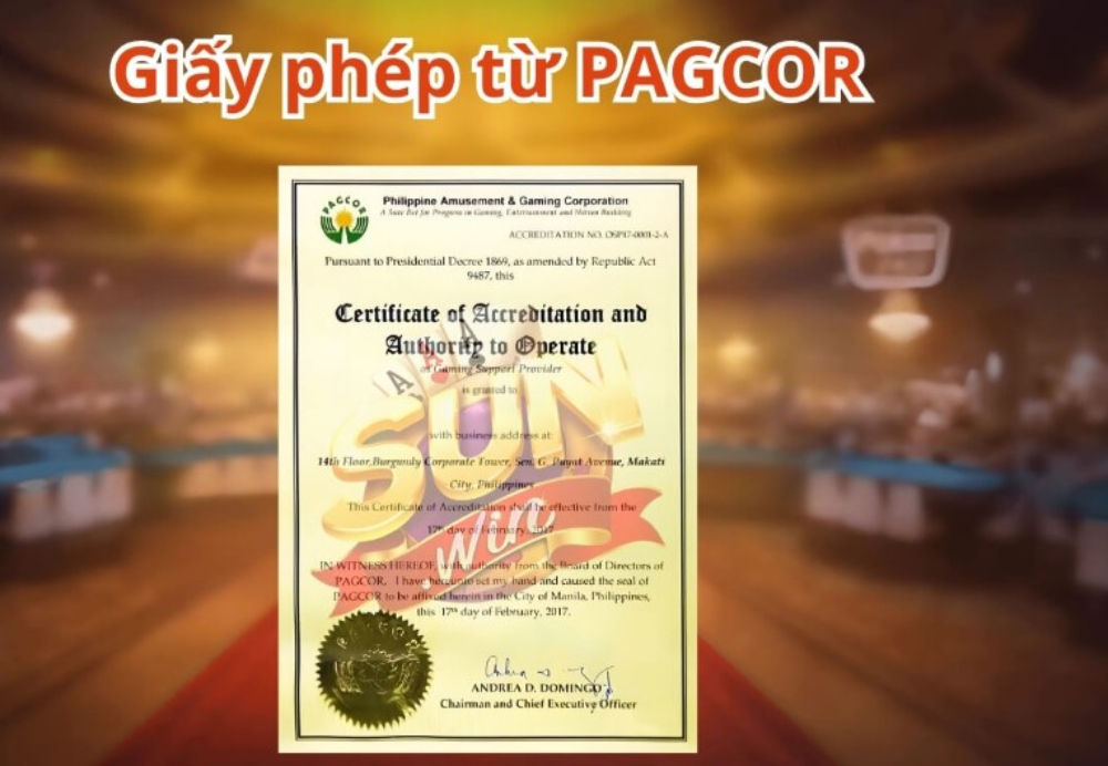 Giấy phép hoạt động 1 Giấy phép độc quyền được cấp phép bới Paggor